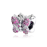 Pink Butterfly Charm 925 Sterling Silver Bangle Bead for Bracelets DIY