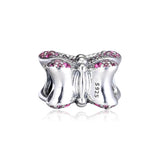 Pink Butterfly Charm 925 Sterling Silver Bangle Bead for Bracelets DIY