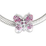 Pink Butterfly Charm 925 Sterling Silver Bangle Bead for Bracelets DIY