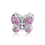 Pink Butterfly Charm 925 Sterling Silver Bangle Bead for Bracelets DIY