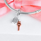 925 Sterling Silver Padlock and Key Dangle Charms Beads for Bracelet