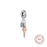 925 Sterling Silver Padlock and Key Dangle Charms Beads for Bracelet