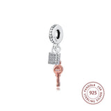 925 Sterling Silver Padlock and Key Dangle Charms Beads for Bracelet