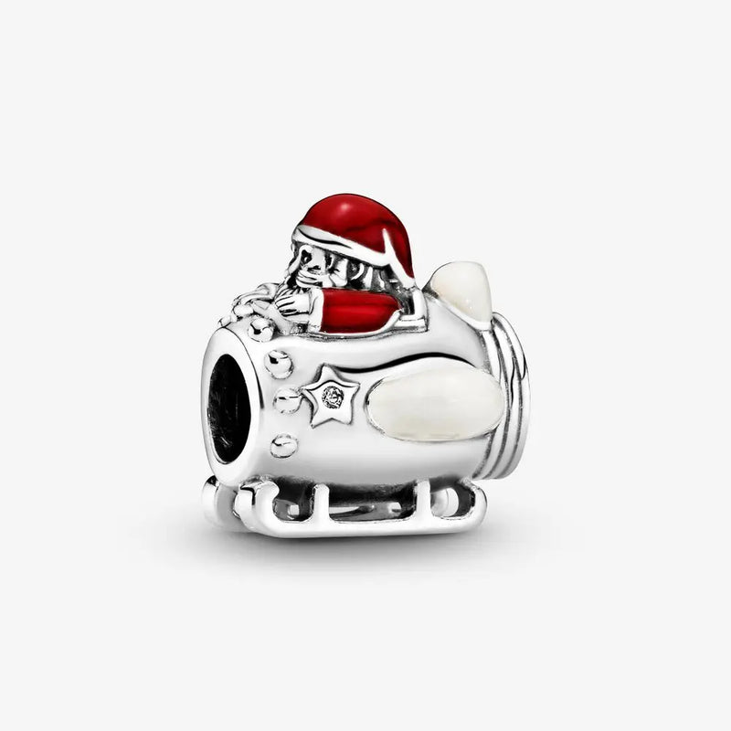 925 Sterling Silver Santa Rocketship Charm Beads for Jewelry Making