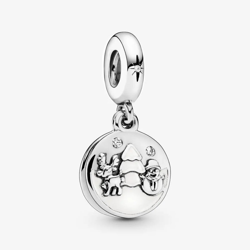 925 Silver Snowy Scene Dangle Charm Metal Beads