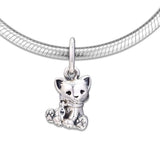 925 Silver Sweet Cat Dangle Charm for Bracelet