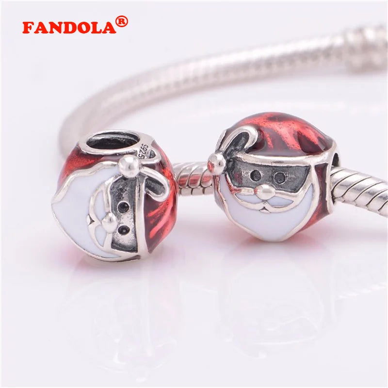 Sterling Silver Jolly Santa Bead with Red Enamel