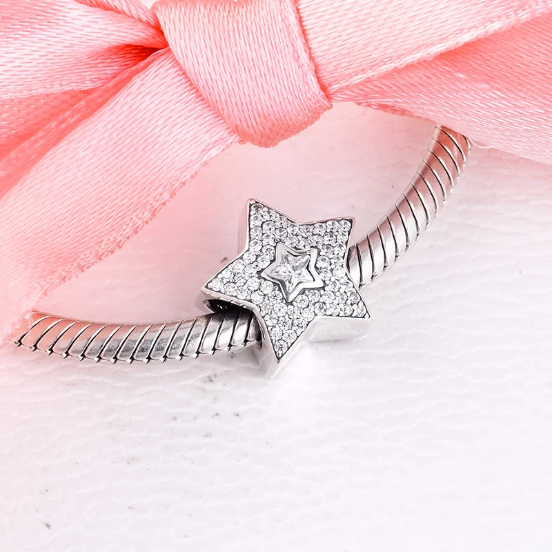 Sterling Silver Pave Wishing Star Bead for Bracelets