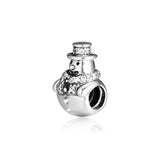 Snowman Beads with Clear CZ 925 Sterling Silver Bracelet Charm