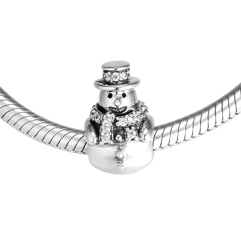Snowman Beads with Clear CZ 925 Sterling Silver Bracelet Charm
