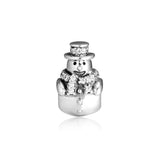 Snowman Beads with Clear CZ 925 Sterling Silver Bracelet Charm