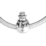 Snowman Beads with Clear CZ 925 Sterling Silver Bracelet Charm