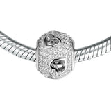 Sterling Silver Tumbling Hearts Beads with Clear CZ