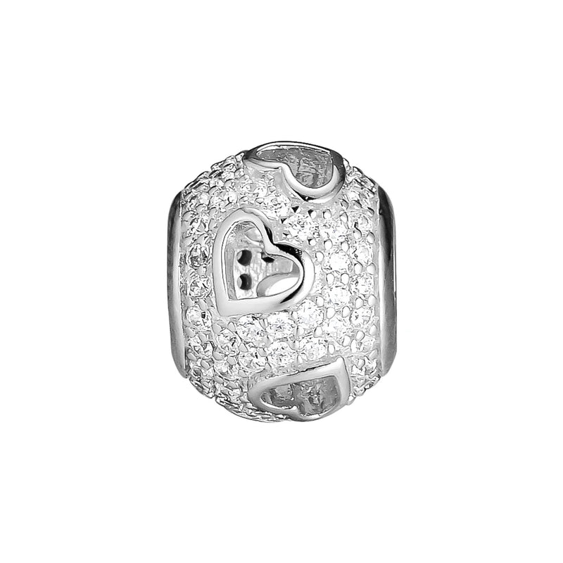 Sterling Silver Tumbling Hearts Beads with Clear CZ