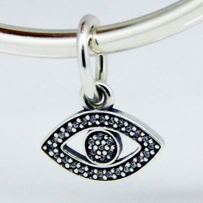 Eye Silver Charm With CZ 925 Sterling Silver Bead