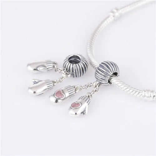 925 Silver Bead Merry Christmas Gloves Dangle European Charm