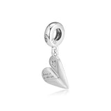 Heart Paper Plane Hanging Charm Sterling Silver Beads
