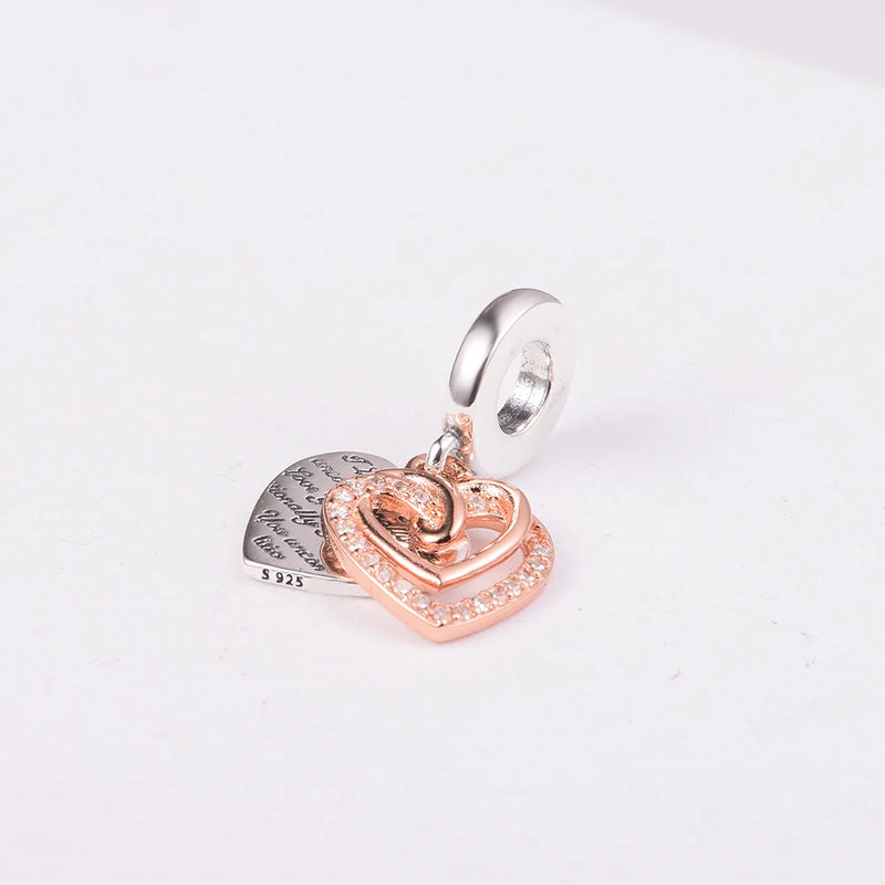 925 Silver Hearts Double Dangle Beads for Bracelets