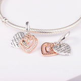 925 Silver Hearts Double Dangle Beads for Bracelets