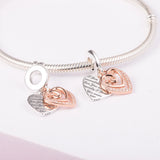 925 Silver Hearts Double Dangle Beads for Bracelets