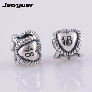 925 Sterling Silver Heart Number 18 Charm for Bracelets DIY Making