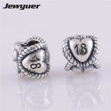 925 Sterling Silver Heart Number 18 Charm for Bracelets DIY Making