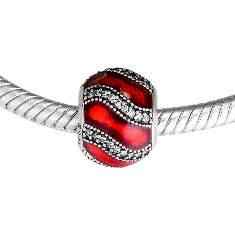 Red Enamel Sterling Silver Beads for Bracelets