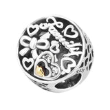 925 Sterling Silver Family Tribute Charms for Bracelets with 14 Heart Beads