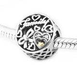 925 Sterling Silver Family Tribute Charms for Bracelets with 14 Heart Beads