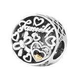 925 Sterling Silver Family Tribute Charms for Bracelets with 14 Heart Beads