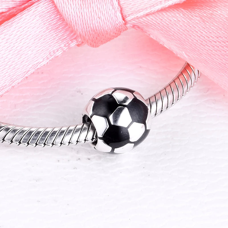 925 Sterling Silver Football Charms Beads for Bracelets