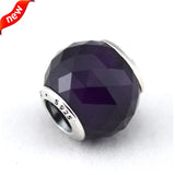 Geometric Facets Charms with Purple Crystal 925 Silver Beads