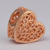 Heart Charm with Rose 925 Sterling Silver Bead
