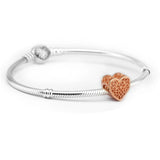 Heart Charm with Rose 925 Sterling Silver Bead