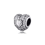 925 Sterling Silver Heart Charm with Clear Cubic Zirconia