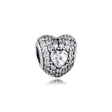 925 Sterling Silver Heart Charm with Clear Cubic Zirconia