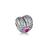 925 Sterling Silver Heart Charms with Ruby CZ for Bracelets