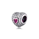 925 Sterling Silver Heart Charms with Ruby CZ for Bracelets