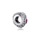 925 Sterling Silver Heart Charms with Ruby CZ for Bracelets