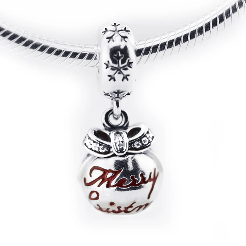 Christmas Bauble Charms with Red Enamel 100% Sterling Silver Beads