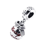 Christmas Bauble Charms with Red Enamel 100% Sterling Silver Beads
