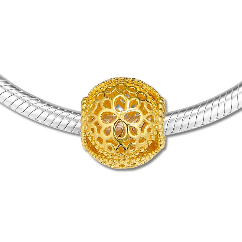 Openwork Flower Shine Beads 925 Sterling Silver Jewelry