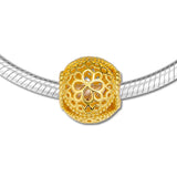 Openwork Flower Shine Beads 925 Sterling Silver Jewelry