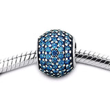 Sterling Silver Pave Charms with Aqua CZ for Bracelets