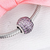 Sterling Silver Pink CZ Pave Charm Beads for Bracelets