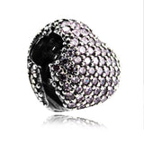 Sterling Silver Pave Open My Heart Charms with Pink Cubic Zirconia