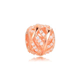 925 Sterling Silver Rose Pave Feather Charms Beads