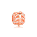 925 Sterling Silver Rose Pave Feather Charms Beads