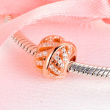 925 Sterling Silver Rose Pave Feather Charms Beads