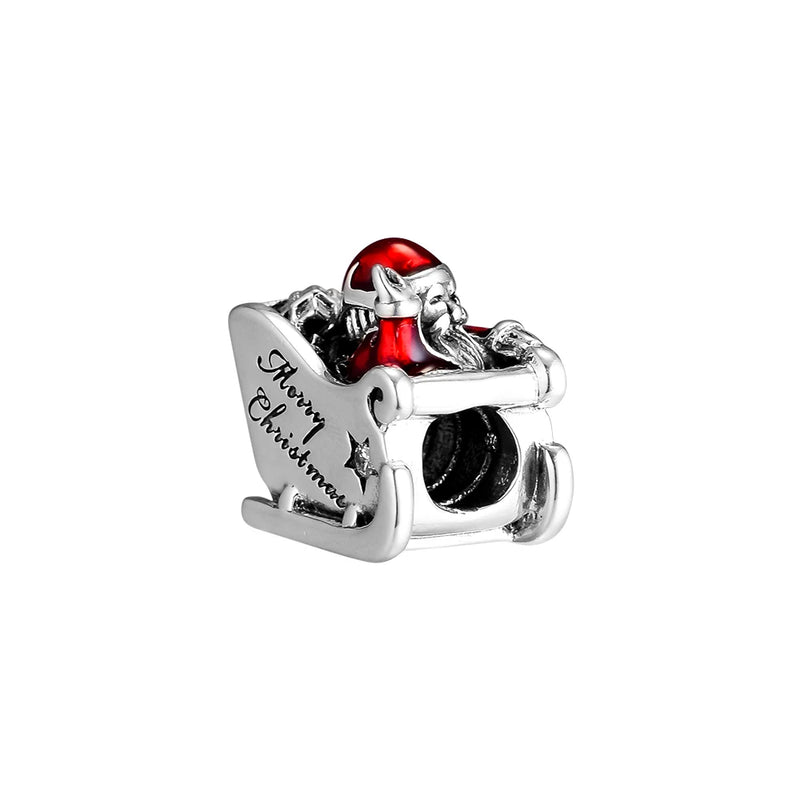 Sleighing Santa Charms with Red Enamel 100% Sterling Silver Beads